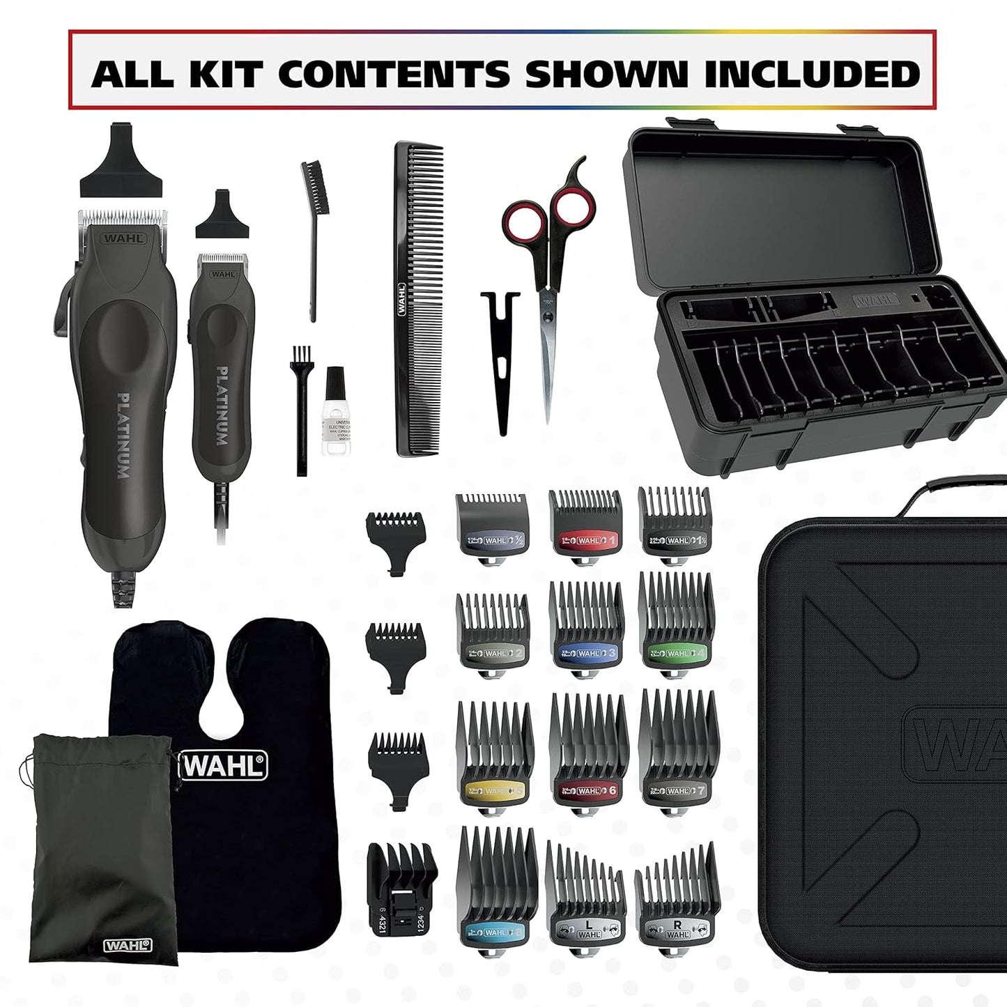 Wahl USA Pro Series Platinum Hair Clipper & Trimmer - Home Haircutting with Color-Coded Combs | Model 79804-100