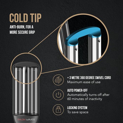GA.MA Salon Waves Curling Iron - Adjustable 4-Size Titanium Wave Barrels (0.67–0.98″) with LED Display