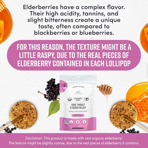 MommaBear Natural Sore Throat Care Lollipops - Organic Elderberry & Honey Cough Relief | 10 Pack, No Artificial Additives