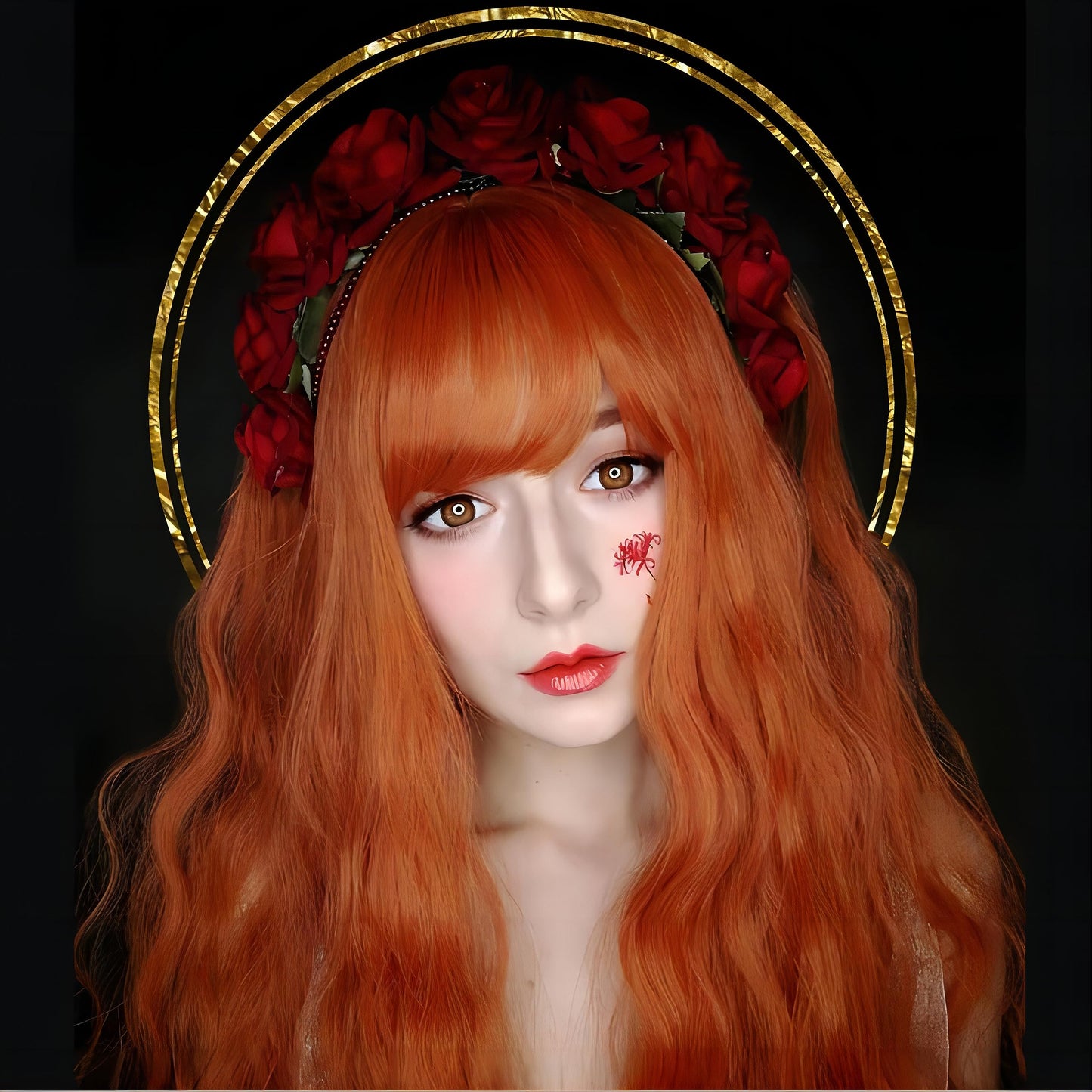 LANOVA Orange Wigs with Bangs, Halloween Wigs for Women, Long Curly Cosplay Wig, Synthetic Wig Orange Hair Wig 24 inch LANOVA-157