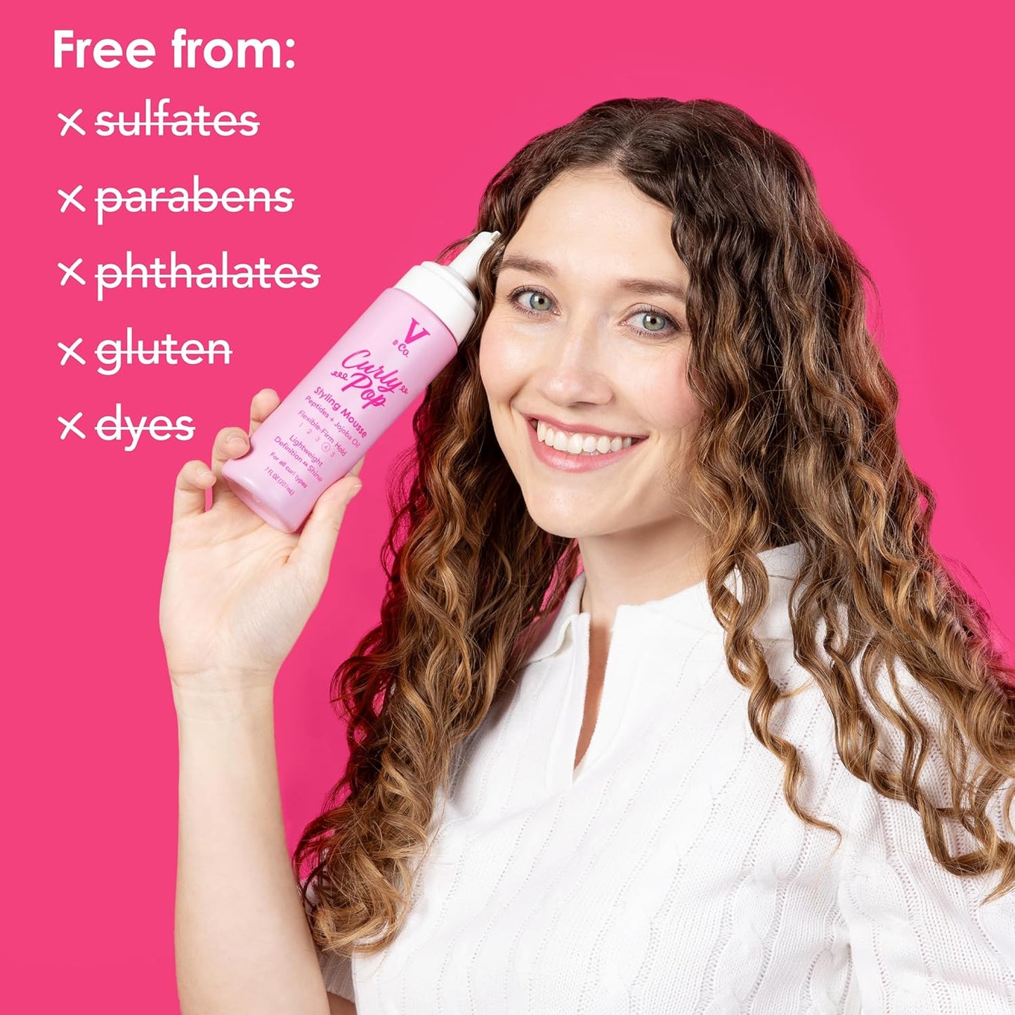 V&Co. Beauty Curl Defining Mousse - Anti-Frizz Moisturizing Curl Mousse with Peptides & Jojoba Oil, 6 oz