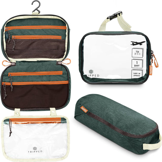 Skiennix Toiletry Bag Kit - Hanging Travel Organizer with TSA Cosmetic Liquid Bag & Ultralight Pouch