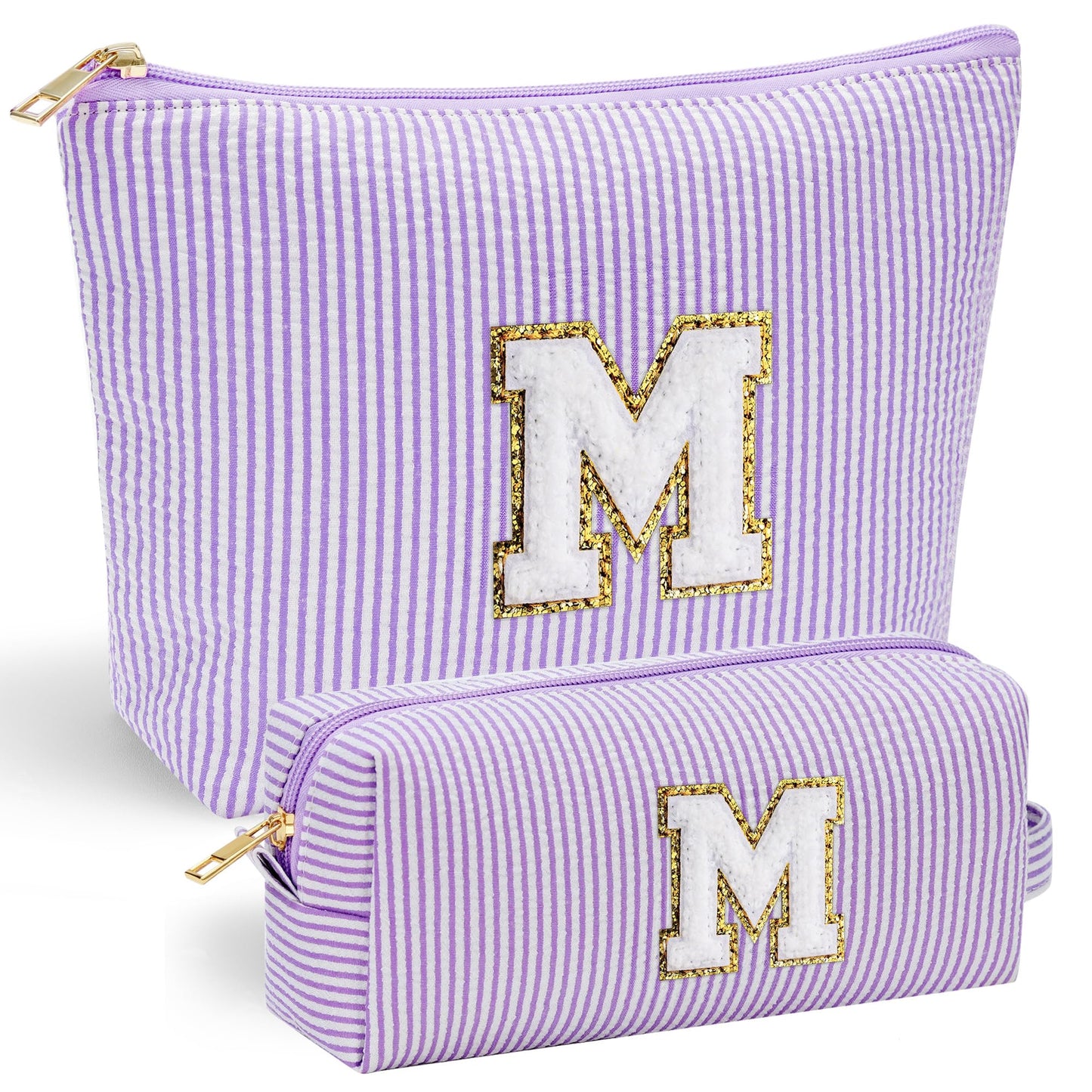YOOLIFE Purple Cute Travel Makeup Bag - Preppy Makeup Bag Sweet 16 Gifts Sister Girlfriend Gifts Monogram Makeup Bag Make Up Bag Large Cosmetic Bags for Women Friend Birthday Gifts Preppy Stuff M