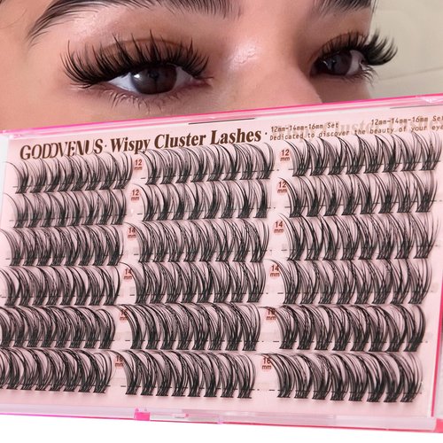 Goddvenus Wispy Natural Lash Clusters CC Curl DIY Cluster Eyelash Extensions for Clean Makeup, Individual False Eyelashes Cat Eye Lash Clusters