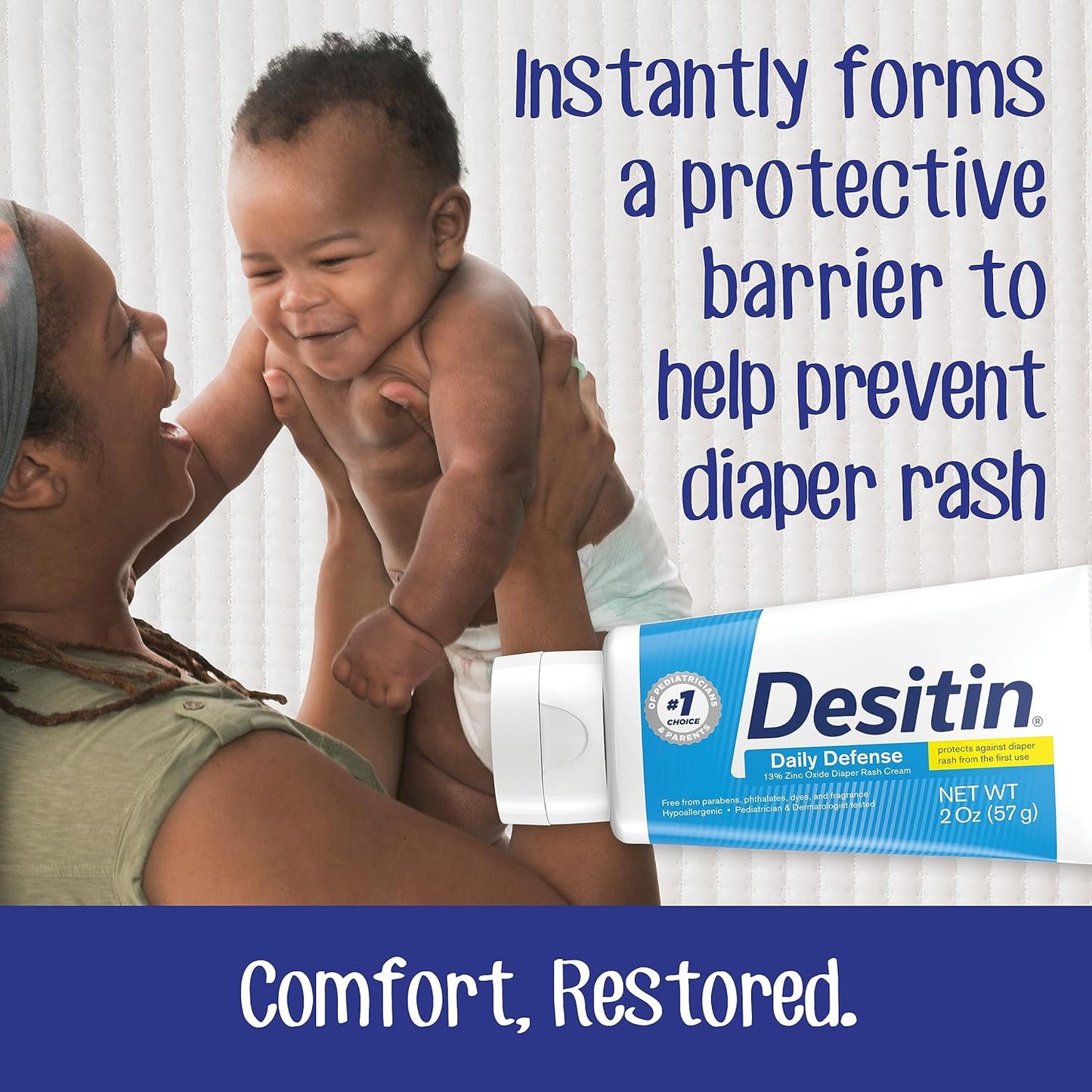 Desitin Daily Defense Baby Diaper Rash Cream - Zinc Oxide Formula, Hypoallergenic, 4.8 oz
