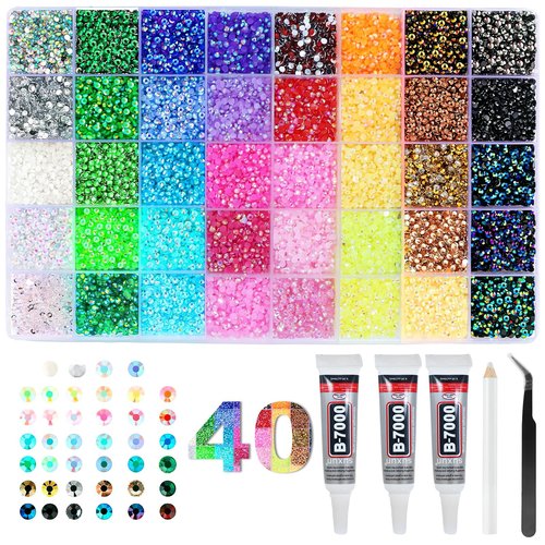 40 Colors Resin Jelly Rhinestones for Bedazzling,3mm 32000 Pcs Bedazzler Kit with Rhinestones,Bedazzling Kit with 3Pcs 10ml B7000 Glue &1 Tweezers,for DIY Crafts Clothing Tumblers Mugs Decor Nail Art