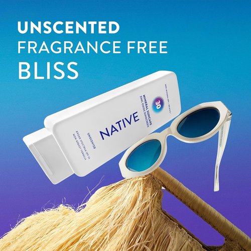 Native Sunscreen Lotion SPF 30 - Unscented Mineral Zinc Oxide for Face & Body, Vegan, 7 oz