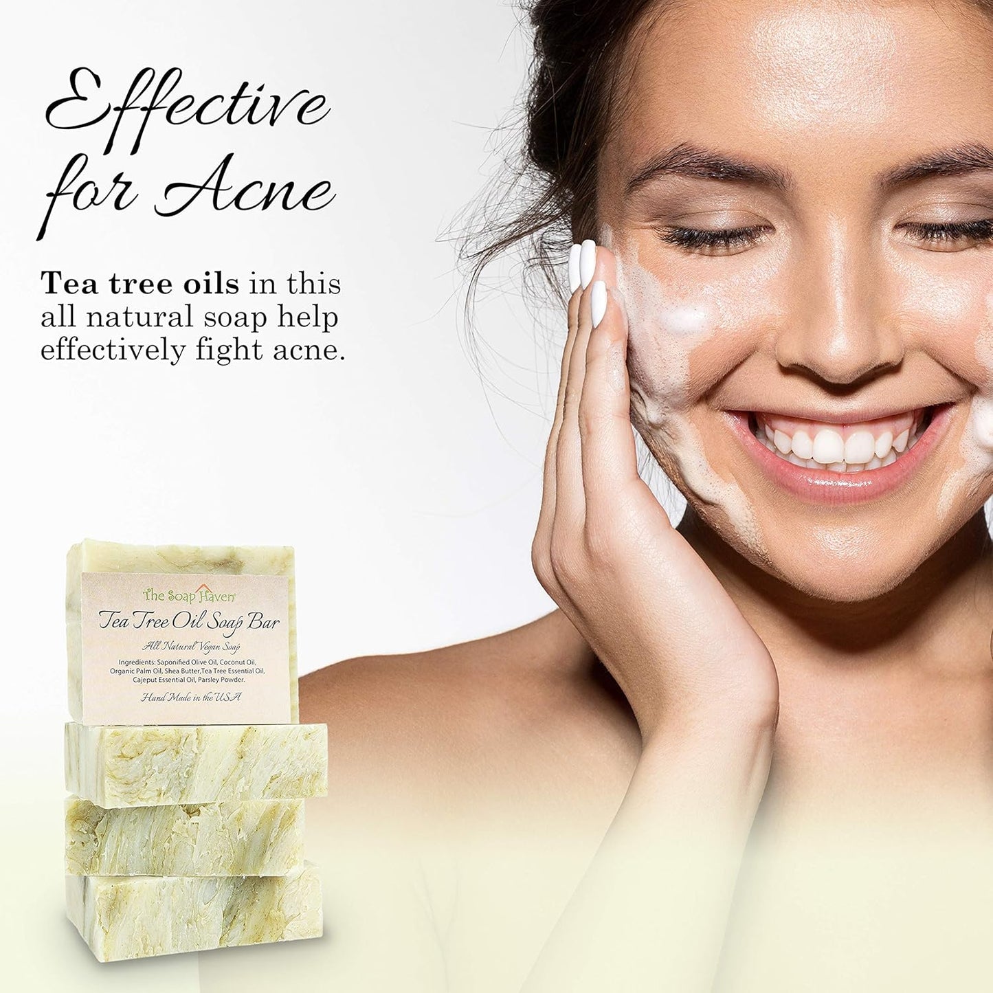 Tea Tree Soap Bar | Handmade Natural Tea Tree Oil Soap - Fights Blemishes & Odor - 4 Large 4.5 oz Bars