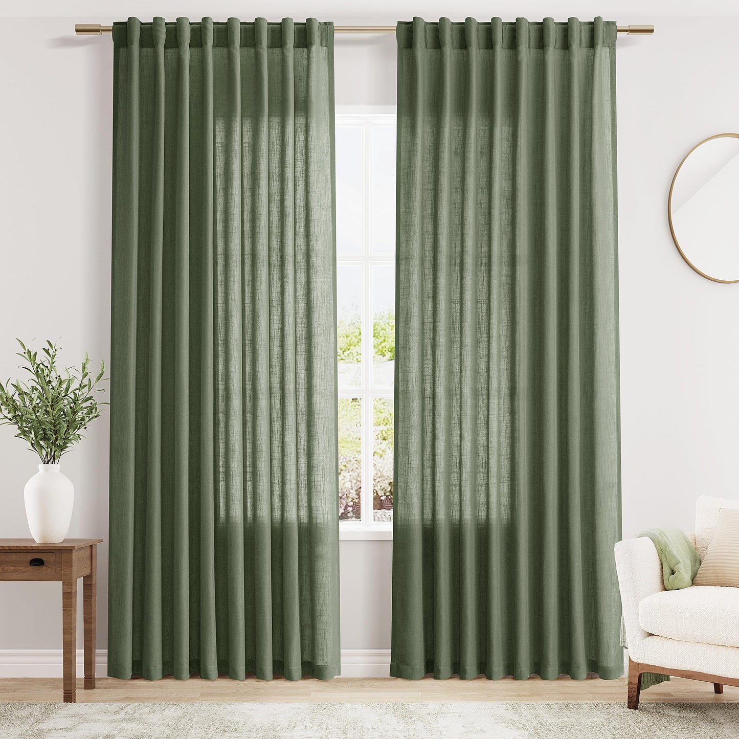 Nanspring Natural Linen Curtains for Kitchen Windows Over Sink - Cafe Curtain Semi Sheer with Rod Pocket and Back Tab Lightweight Rustic Textured Bistro Curtains for Bathroom, 2 Panels 25 x 24 Inch