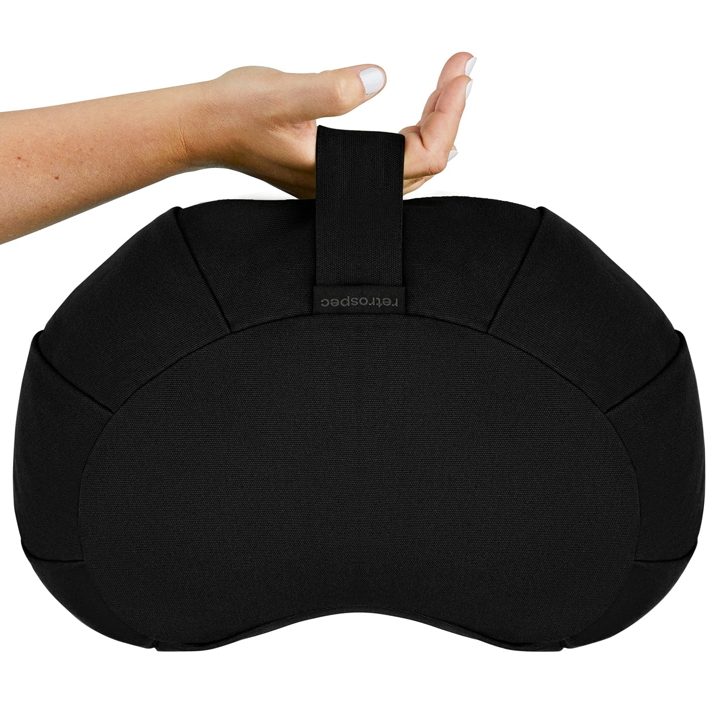 Retrospec Sedona Zafu Meditation Cushion Filled w/Buckwheat Hulls - Yoga Pillow for Meditation Practices - Machine Washable 100% Cotton Cover & Durable Carry Handle, Crescent, Black