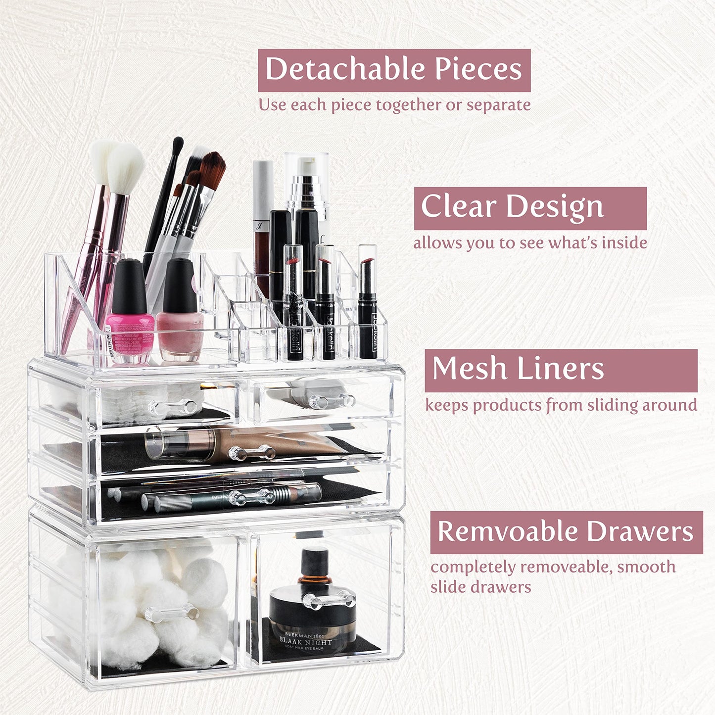 Masirs Clear Cosmetic Storage Organizer, Classy Design, Versatile, Simplifies Your Life