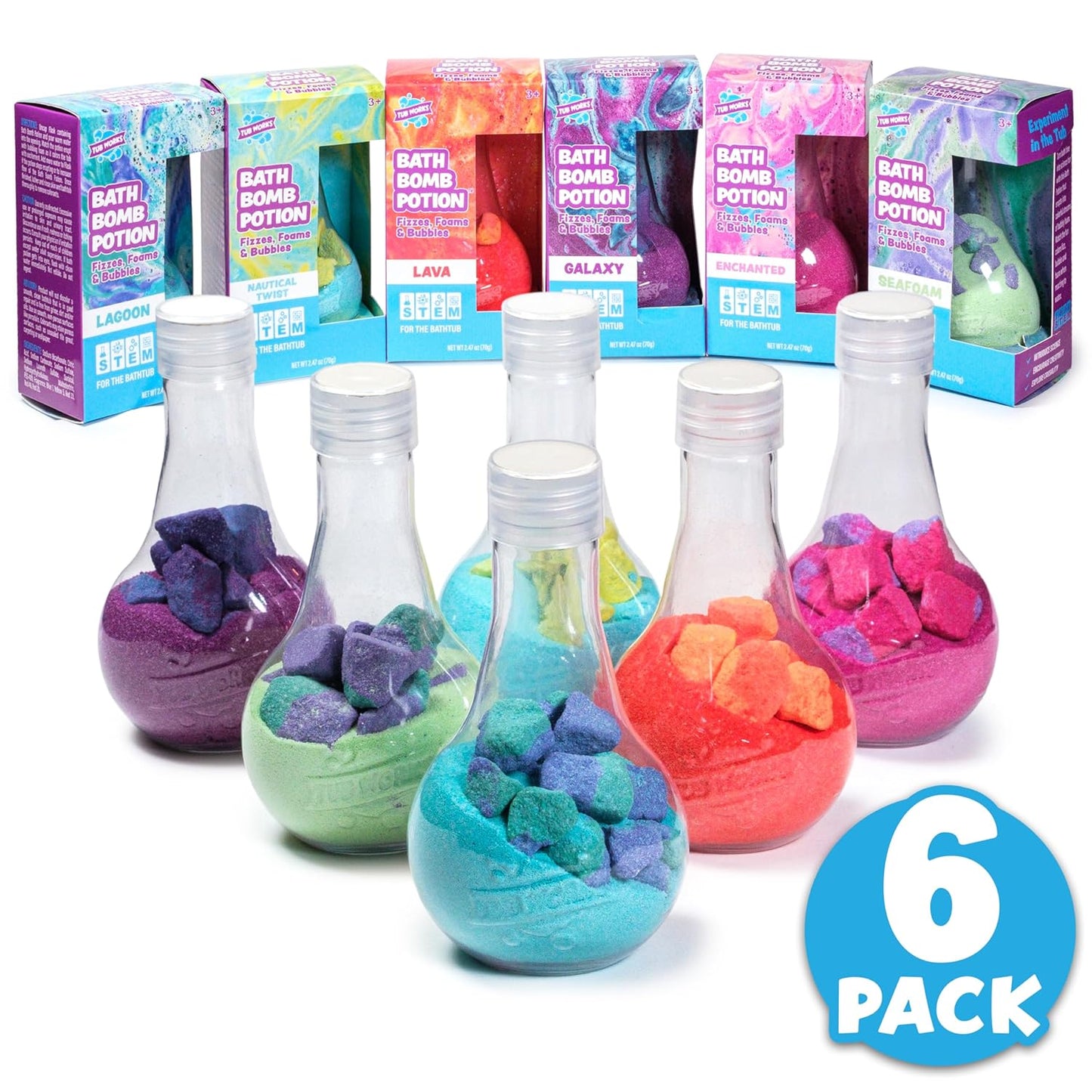 Tub Works® Kids Bath Bomb Potion™ - Nontoxic Fizzing Bath Toy Variety 6 Pack | Colorful & Interactive Fun