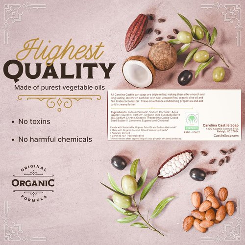 Carolina Castile Body Wash Bar Soap - Long-Lasting Natural Formula for Sensitive Skin | Vegan Bay Rum Scent, 5 oz