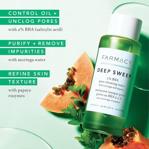 Farmacy 2% Salicylic Acid Toner - Deep Sweep BHA Exfoliant & Pore Cleaner for Oily Skin | 120ml