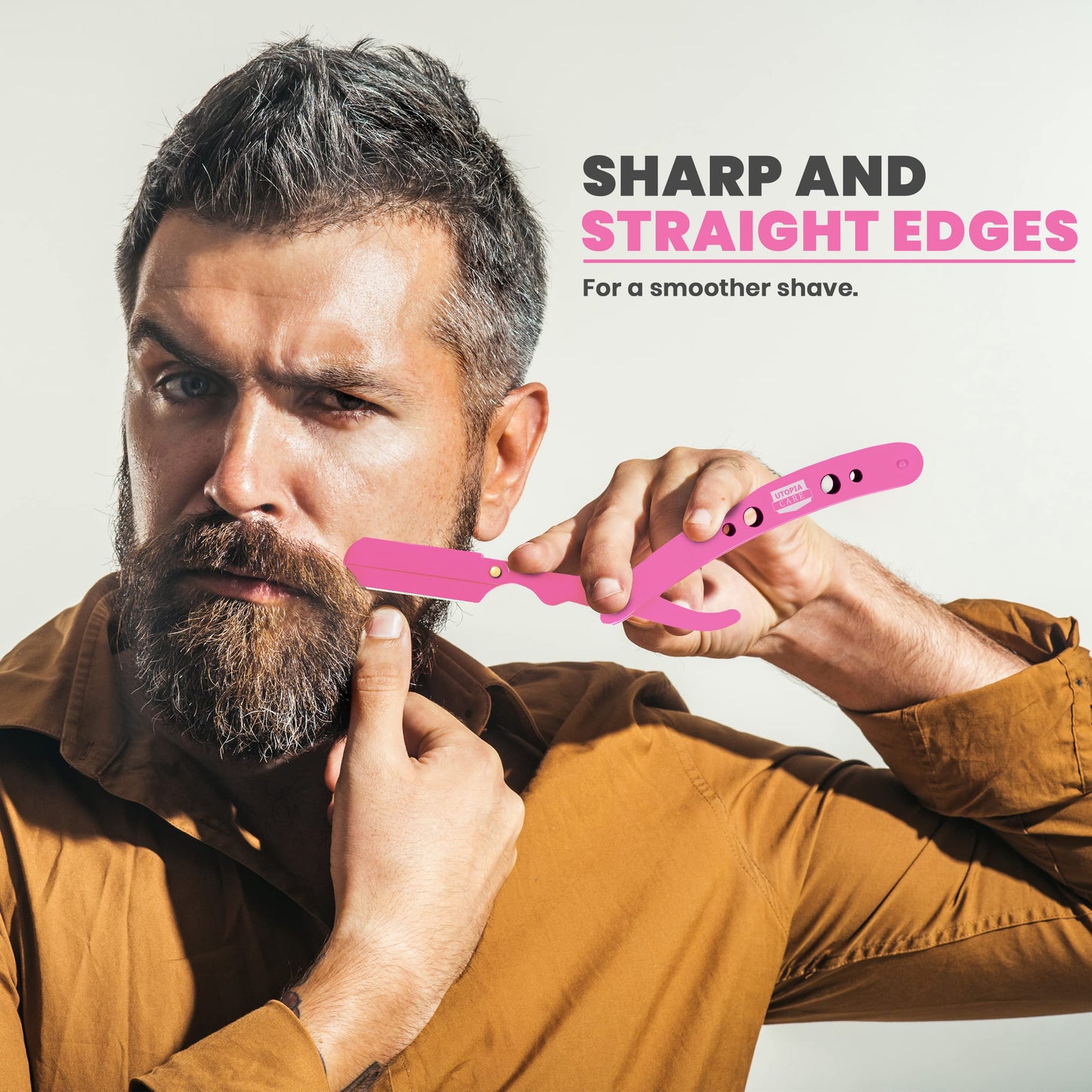 Utopia Care Professional Straight Razor for Men, Barber Straight Edge Razor Safety with 100 Pack Blades, Pink