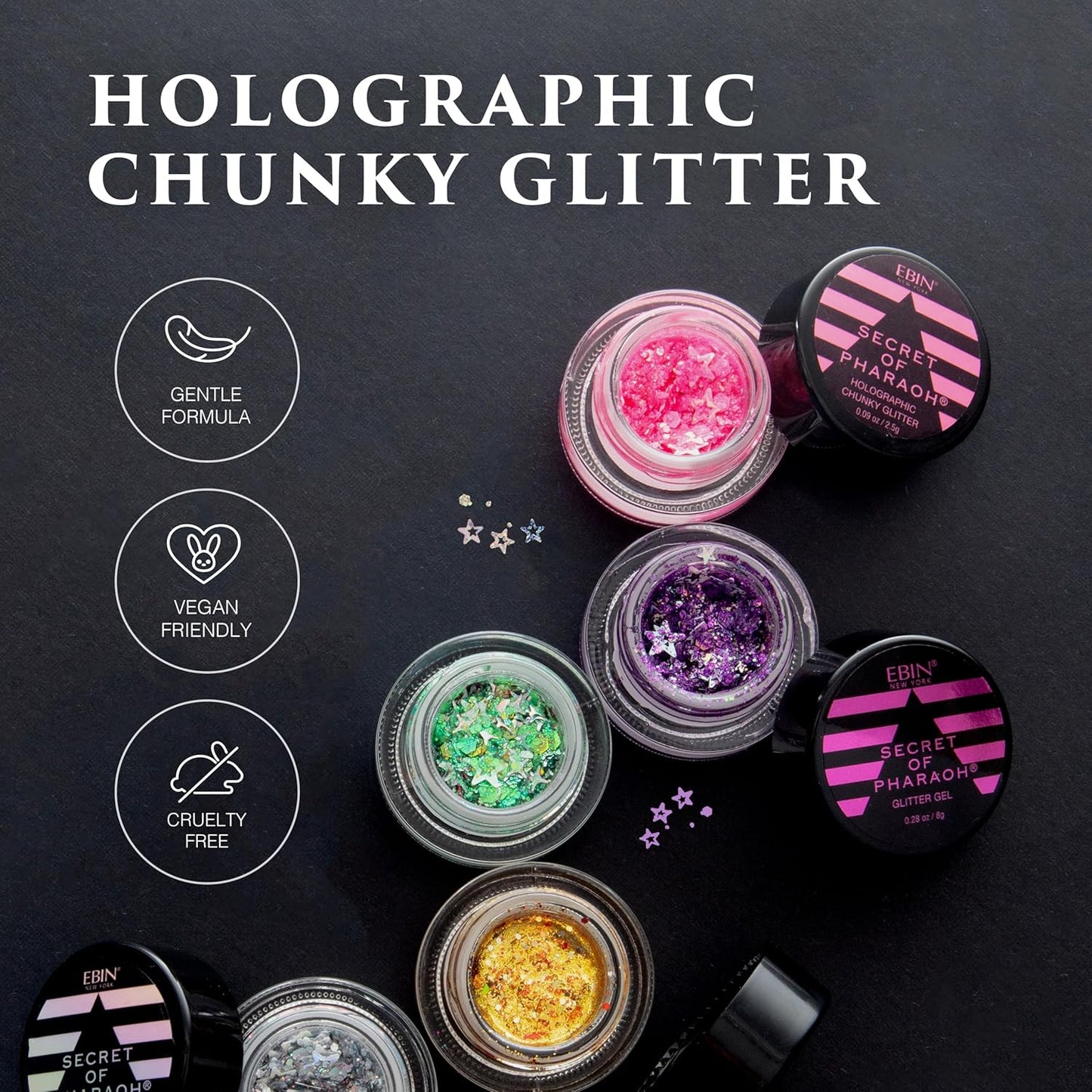Secret of Pharaoh Holographic Glitter Gel - Pink Passion | Vibrant Face, Body & Hair Makeup - Long-Lasting Shimmer