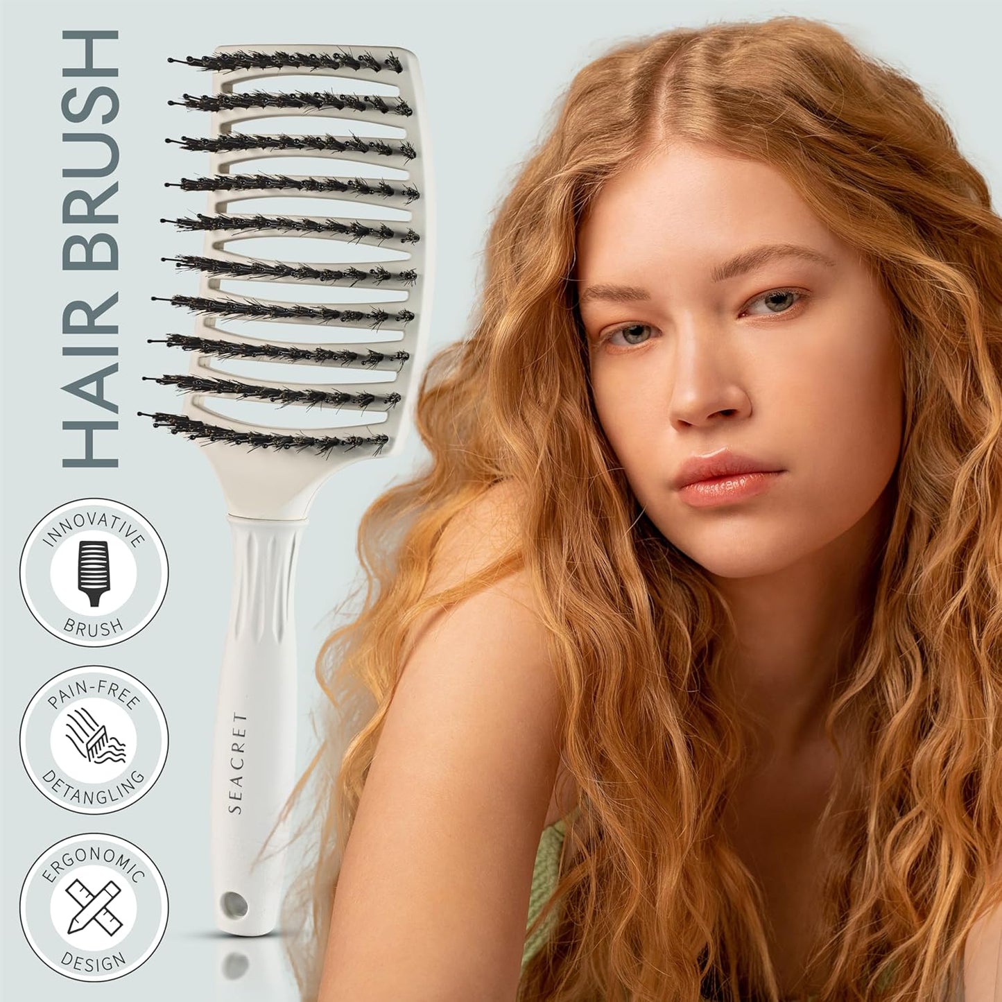 SEACRET Pro Styling Hair Brush - Ergonomic Detangling Boar Bristle Paddle for All Hair Types