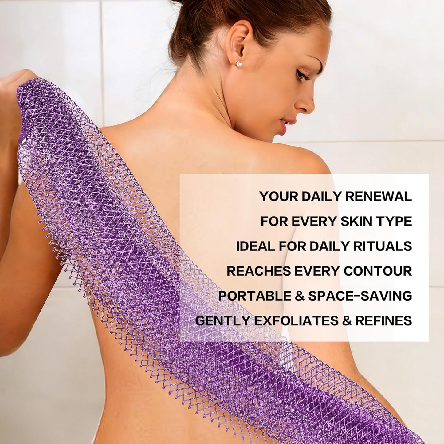 UJFQBH Exfoliating Body Scrubber - 2-Piece African Net Sponge Set for Deep Cleansing & Dead Skin Removal | Pink & Purple
