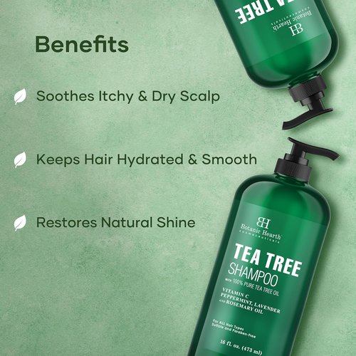 Botanic Hearth Tea Tree Shampoo - Fights Dandruff & Dry Scalp with Vitamin C & Essential Oils | 16 fl oz