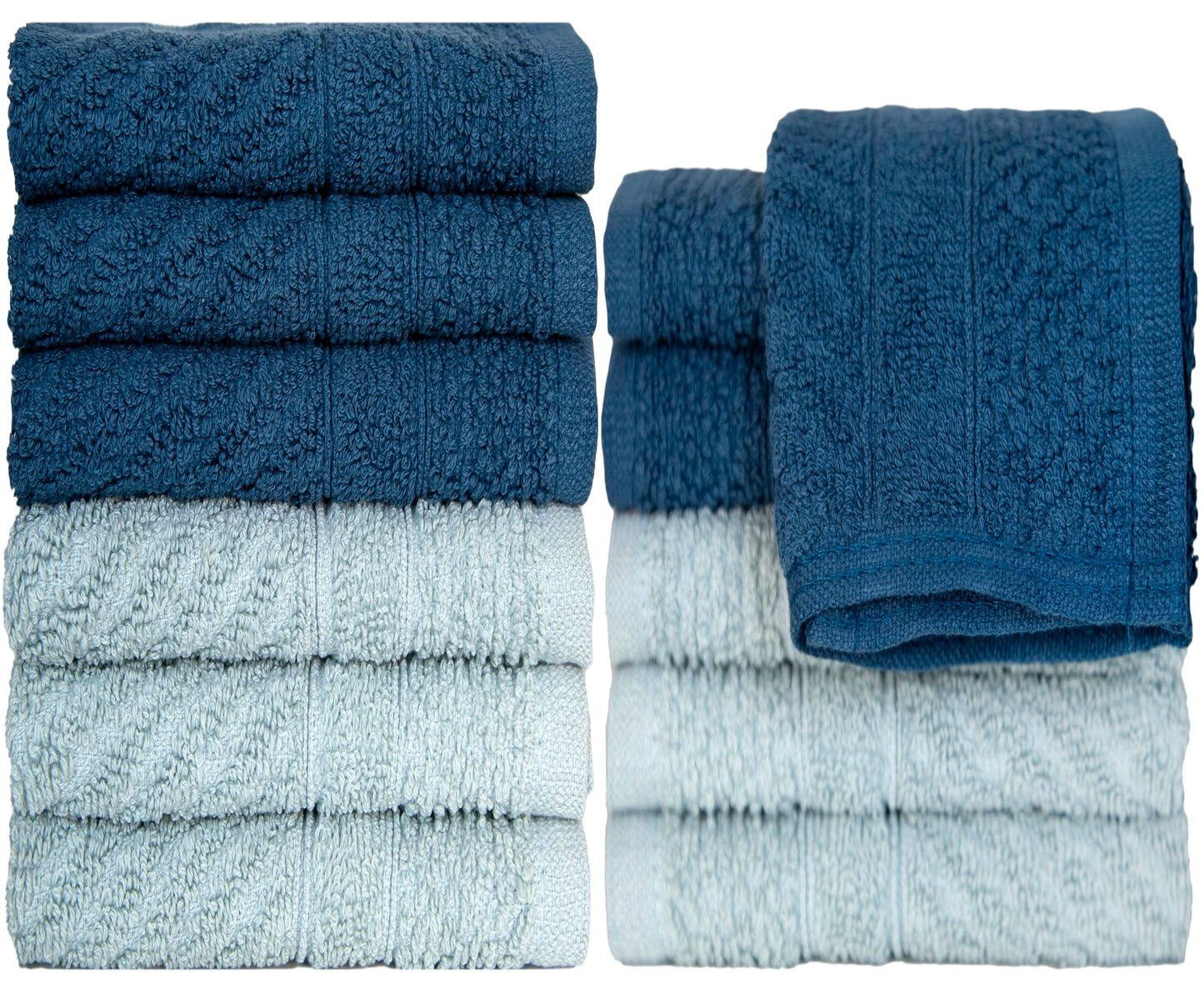 PH Pleasant Home Diagonal Wash Cloths Set - 12 Pack (12” x 12”) – 509 GSM - 100% Ring Spun Cotton Wash Cloth - Super Soft and Highly Absorbent Face Towels (Dark Blue & Light Blue)