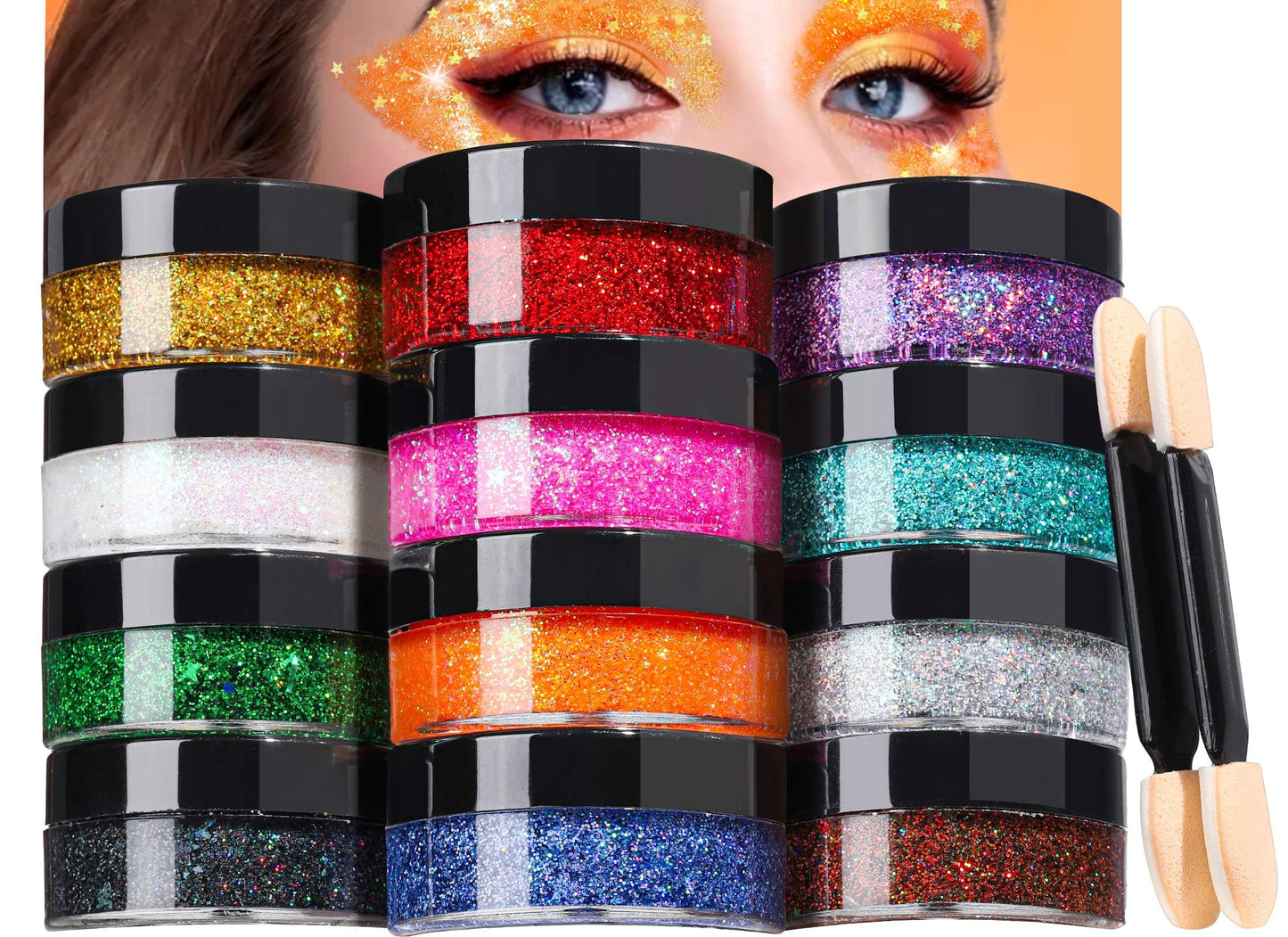 Teenitor Face Glitter Gel Set, No Glue Body Glitter, Festival Makeup Glitter for Face, Body, Hair, Total 120g/4.23oz, 12 Color