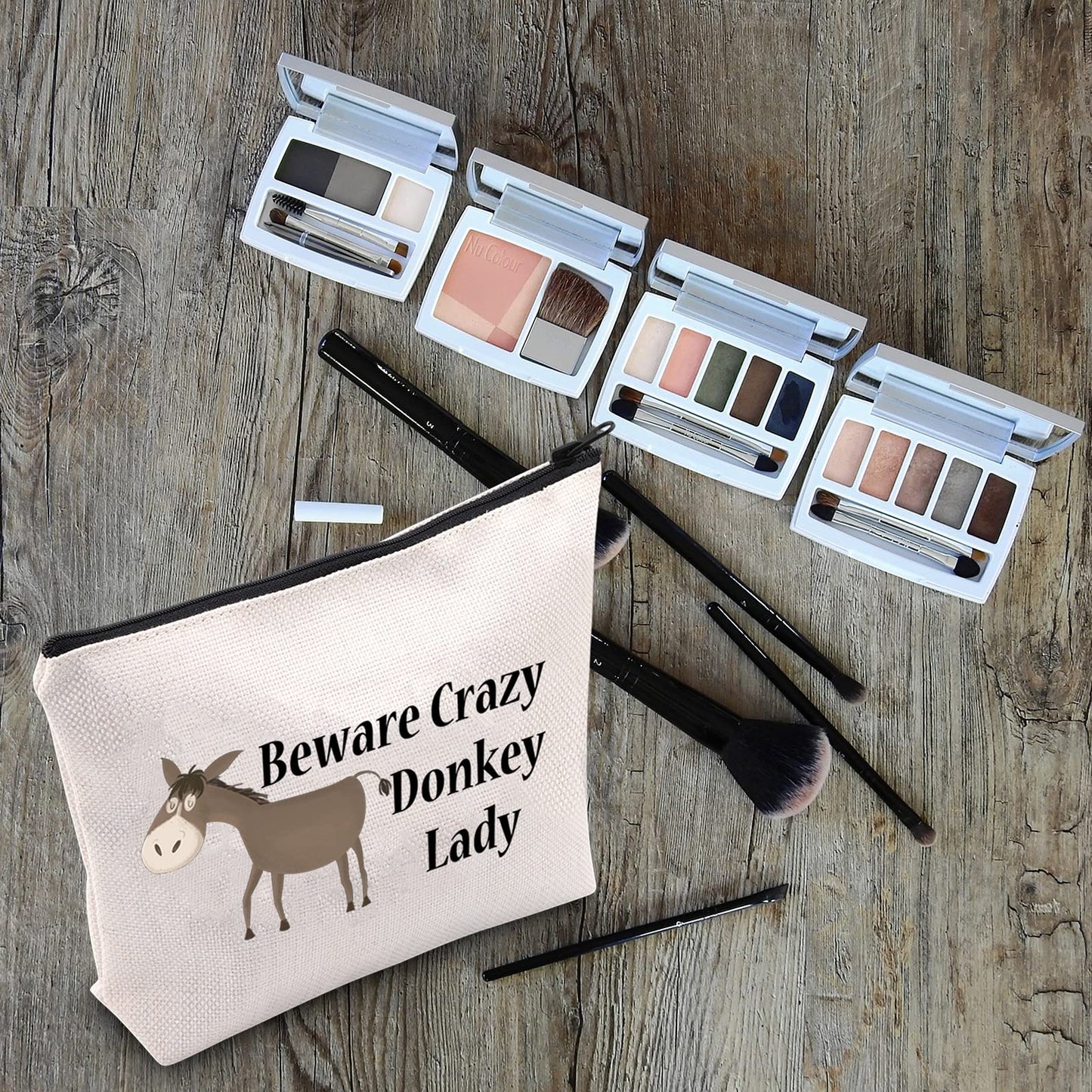 LEVLO Funny Donkey Lovers Gifts Beware Crazy Donkey Lady Makeup Bags Donkey Mom Cosmetic Gifts (Beware Crazy Donkey Lady)