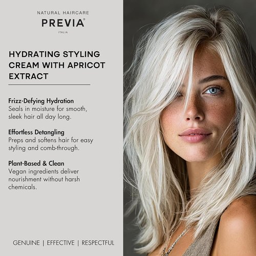PREVIA Anti-Frizz Leave-In Creme - Vegan Frizz-Control Styling Cream with Apricot Extract - 6.7 oz
