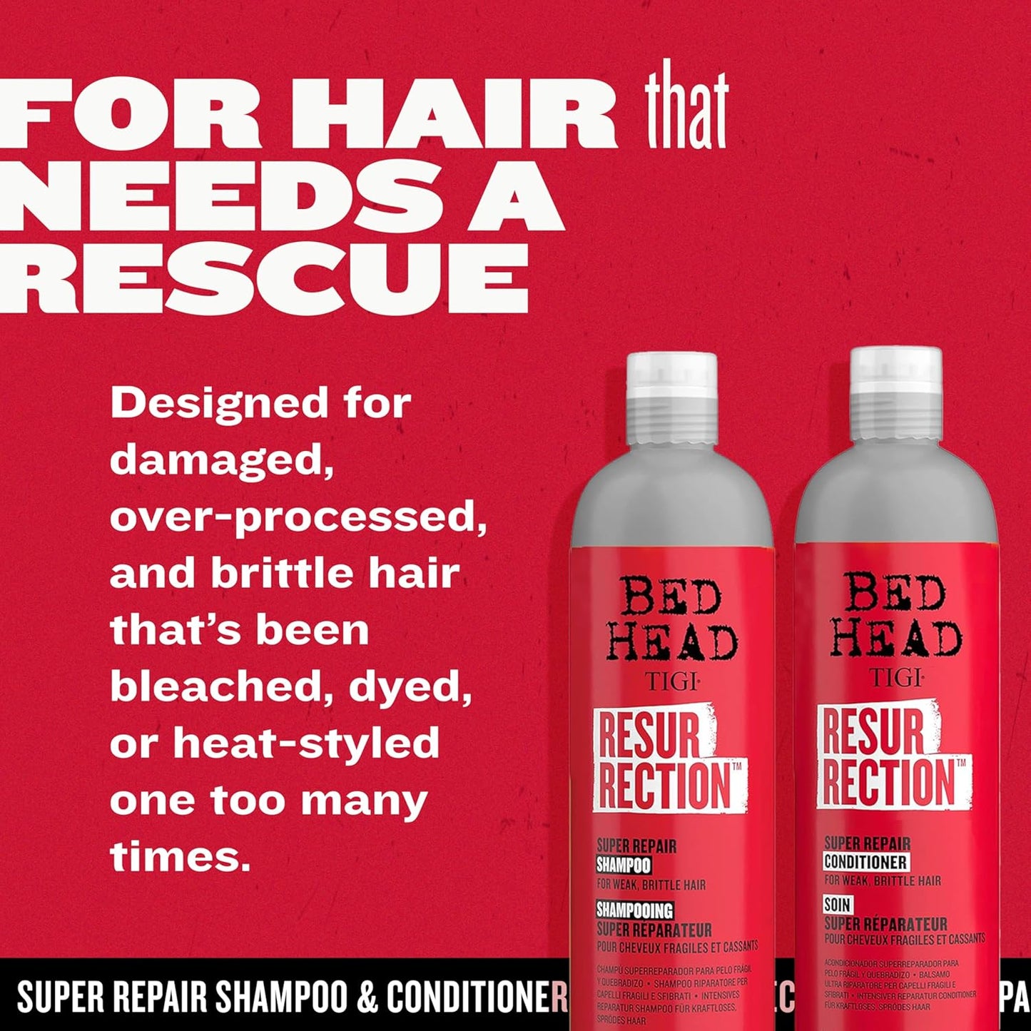 TIGI Bed Head Resurrection Hair Repair Shampoo & Conditioner Set - Maximum Strength for Dry, Damaged Hair | 25.36 fl oz