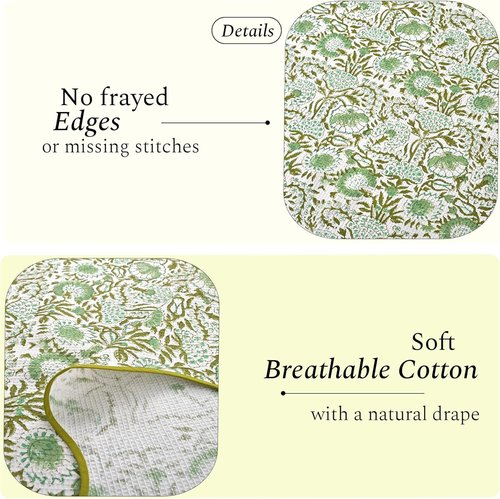 CPC Cotton Print Club Agate Green Block Printed Cotton Waffle Bath Towels - Soft, Quick-Dry, Set of 2, 27x54