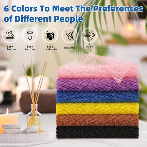 BHYTAKI African Exfoliating Net Sponge Set - 6 Colorful Bath Scrubbers for Smoother Skin | Daily Use