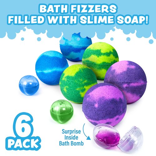 Tub Works Super Goo Bath Slime 'Surprise' Bombs, 6 Pack | Kids Bath Bombs With Surprise Inside | Nontoxic | Stretchy, Squishy Slime Soap | Sensory Fun for Kids