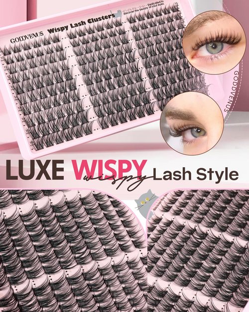 Goddvenus Lash Clusters Kit Wispy Cluster Eyelash Extensions Kit Natural DIY Lash Extension Kit 10-16mm Eyelashes Clusters 180pcs C Curl Individual Lashes Cluster Eyelash (No Tweezers)