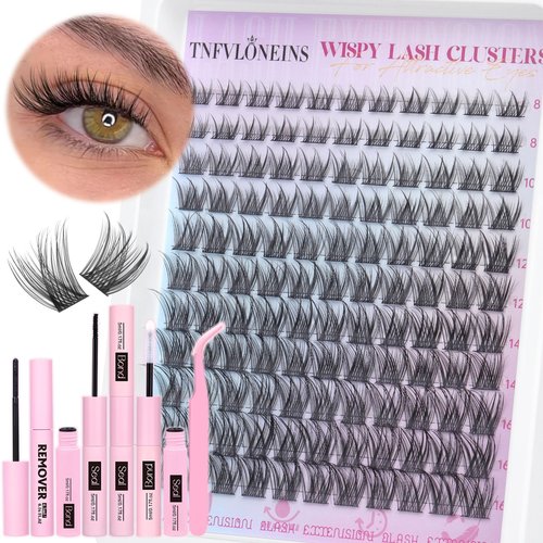 Natural Lash Clusters Kit Natural Eyelash Clusters C Curl Lash Extension Kit 8-16mm Eyelash Extension Kit DIY Individual Lashes Cluster Eyelash Extensions with Lash Remover by TNFVLONEINS