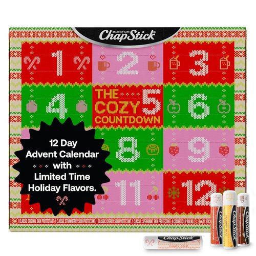 ChapStick Advent Calendar 2025 - 12-Pack Variety Lip Balm Gift Set for Holiday Cheer | Perfect for All Ages