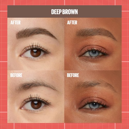 Maybelline Build-A-Brow 2-in-1 Brow Pen and Sealing Eyebrow Gel, Eyebrow Makeup for Real-Looking, Fuller Brows, Deep Brown, 1 Count
