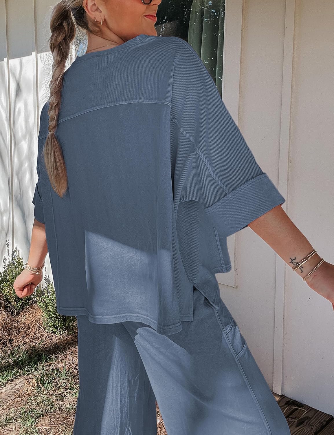 Skiennix Women's 2-Piece Lounge Set - Oversized Sweatshirt & Wide Leg Pants | Casual Travel Outfit