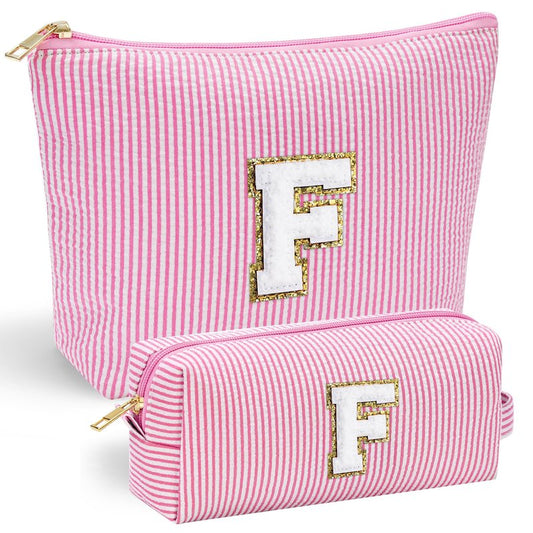 YOOLIFE Makeup Bag for Women, Personalized Initial Cute Makeup Pouch for Girlfriend Bridesmaid Wife | Cosmetic Travel Toiletry Bag for Friend Female Sister | Birthday Gift Idea for Her Mom Pink F
