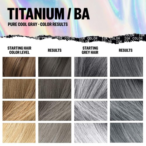 IGK Permanent Hair Dye Color Kit - BA Titanium Pure Cool Gray | 100% Gray Coverage, Strengthens & Adds Shine