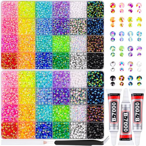 2 Boxes Resin Rhinestones with Tweezers for Crafting, 16000Pcs Mixed-Color 4mm&5mm Bedazzling Crystal with 3Pcs 10ml B7000 Jewelry Glue for DIY Crafts Clothing Tumblers Shoes Fabric Nail Art