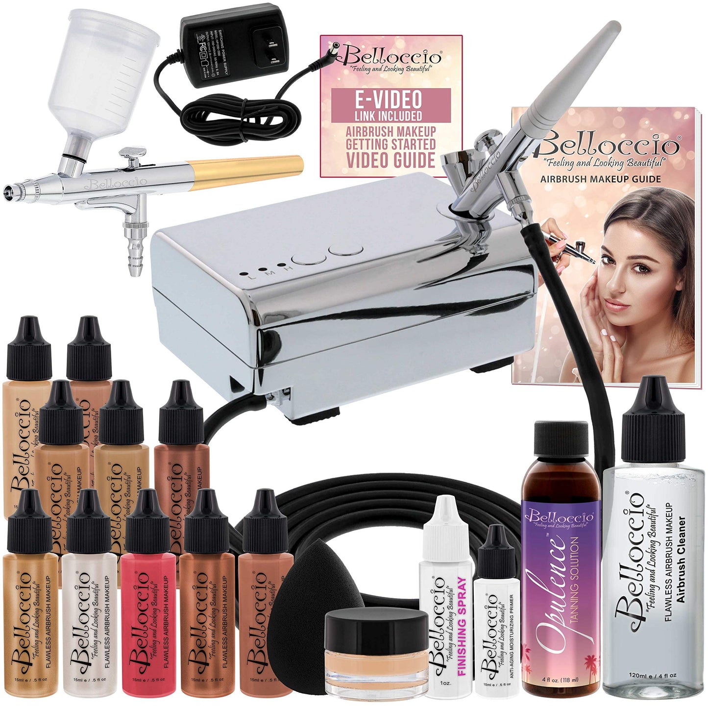 Belloccio Makeup and Tanning Airbrush System with MEDIUM Foundation and Blush Set