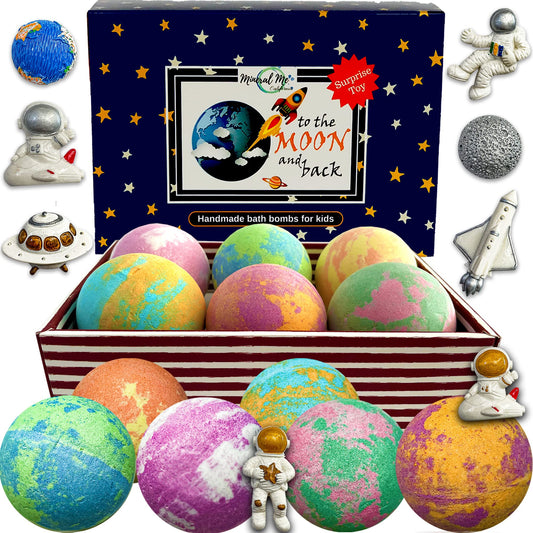 Galaxy Bath Bombs for Kids with Surprise Inside - Organic Bubble Bath Bombs with Educational Outer Space Planet Toys. Gentle, Natural & Kids Friendly - Birthday Gifts for Kids, Boys, Toddlers, Girls