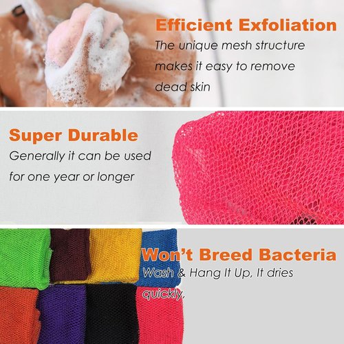 Authentic African Net Sponge - Exfoliating Body Scrub with Knots | Pink & Black Afro Bath Cloth