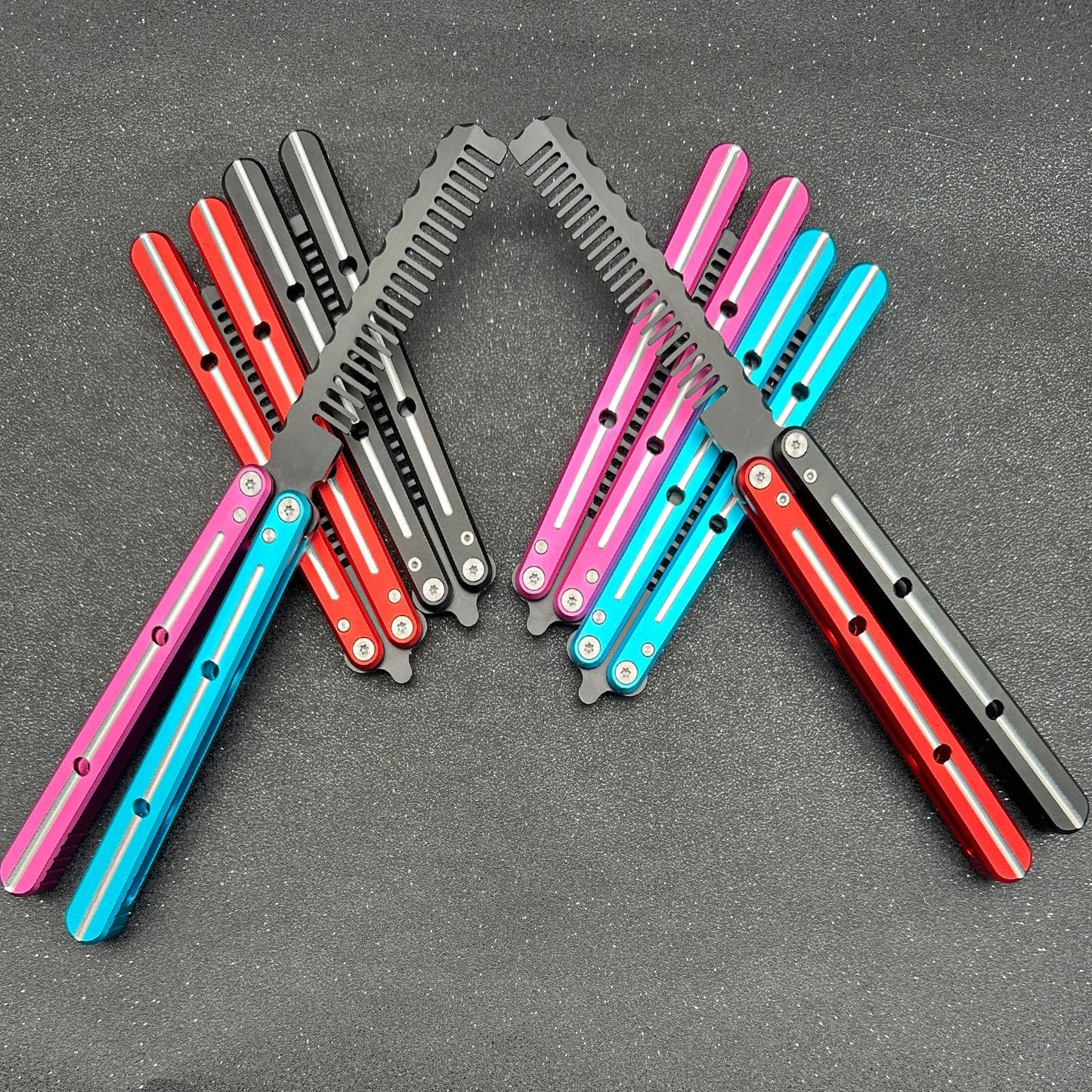 Colorful Butterfly Comb with Channel Aluminum Handles, Bearing Bushing Systerm, Zen Pins Designed, Gift for Boys,Men (Black+Red)