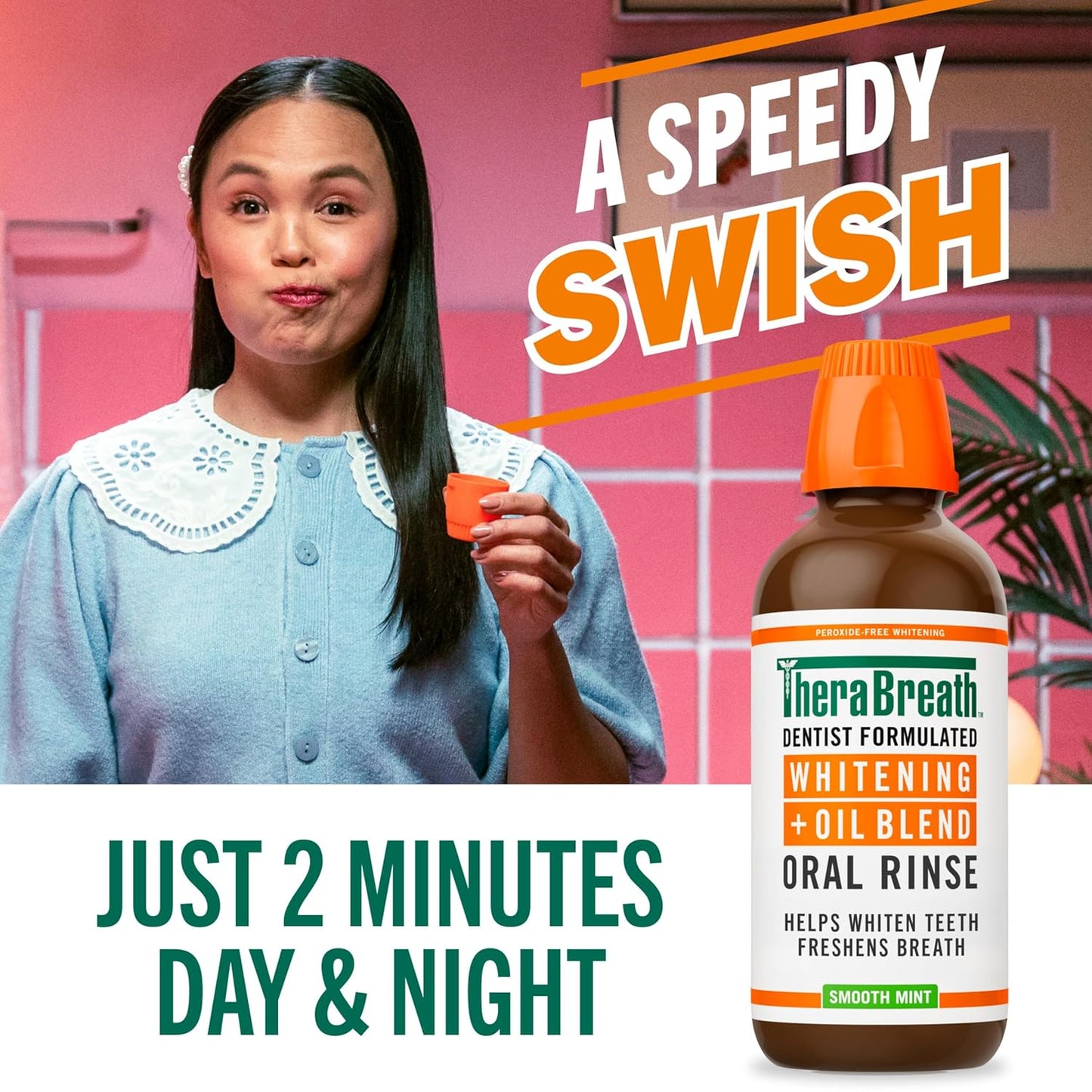 TheraBreath Whitening Mouthwash - Alcohol-Free & Peroxide-Free Oral Rinse, Smooth Mint, 16 Fl Oz