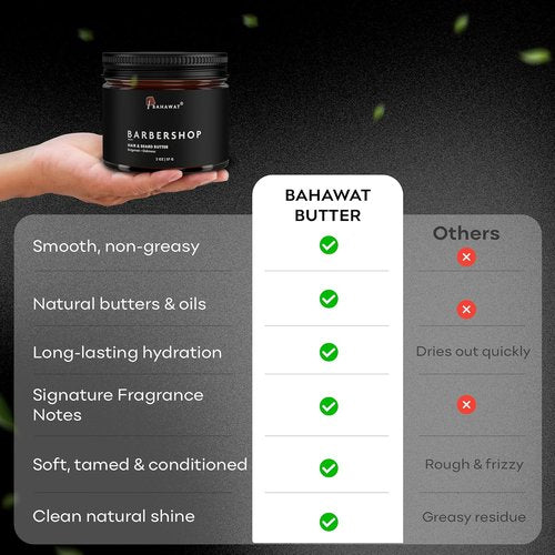 BAHAWAT Hair & Beard Butter for Men - Leave-In Conditioner with Barbershop Scent - Strengthens & Softens - 2 oz.