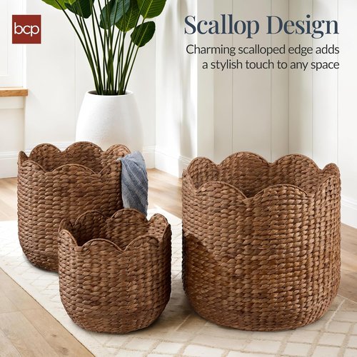 Best Choice Products 3pc Water Hyacinth Nesting Baskets - Stylish Storage Bins for Home Organization | Chestnut