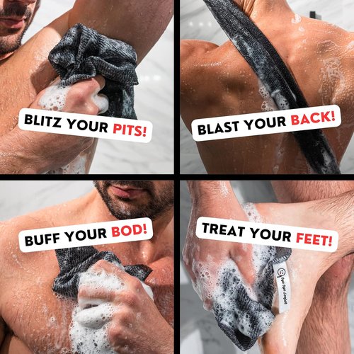 Extra Rough Exfoliating Washcloth | Extreme Body & Back Scrubber - Hygienic 2-Pack in Black & Grey