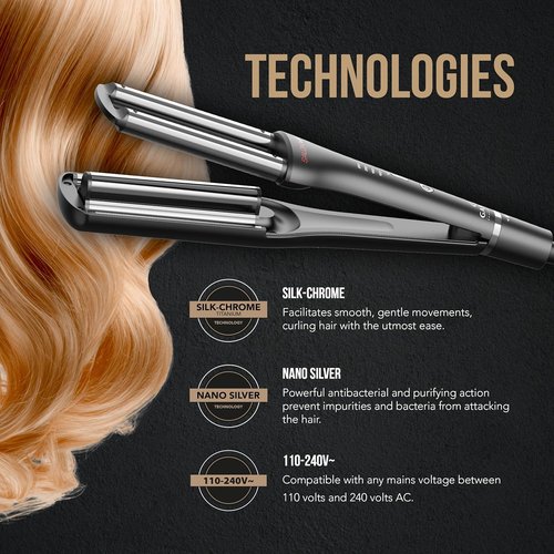 GA.MA Salon Waves Curling Iron - Adjustable 4-Size Titanium Wave Barrels (0.67–0.98″) with LED Display