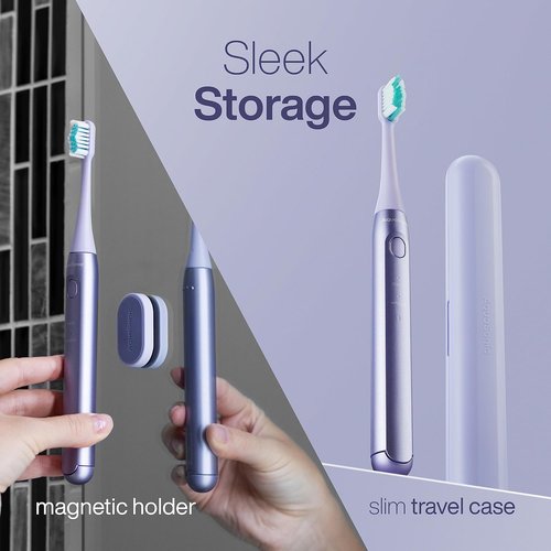 Aquasonic Rechargeable Toothbrush - ADA-Approved with Magnetic Holder & Slim Travel Case | 2 Modes & Smart Timers | Gentle Micro-Vibrations (Lilac)