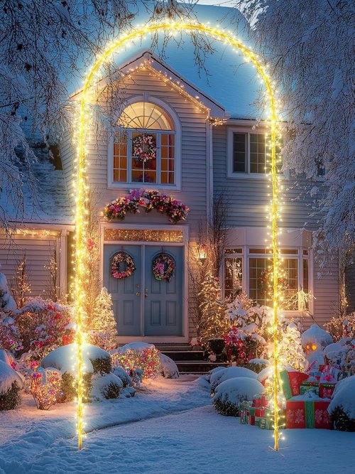 Flacchi Outdoor Christmas Arch Lights - 7.5FT 360 LED Waterproof String Lights with Timer & 8 Modes | Warm White